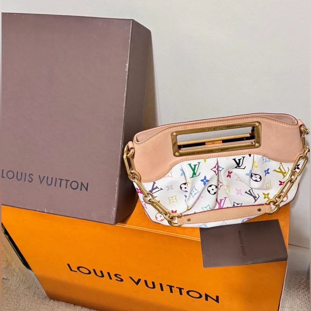 Louis Vuitton Multicolor MM White Monogram Satchel Gold Chain Medium Bag ✨ - Picture 10 of 16